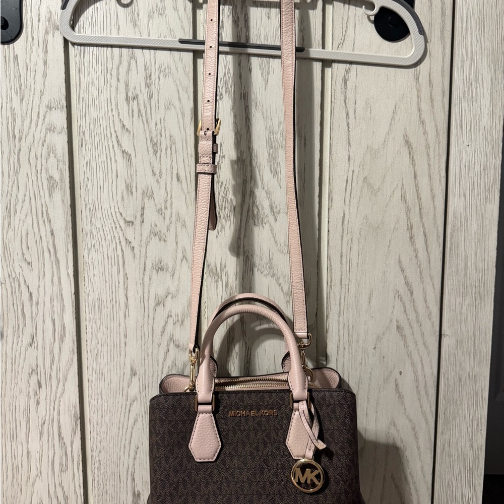 Michael Kors Small Pink and Brown Logo Bag